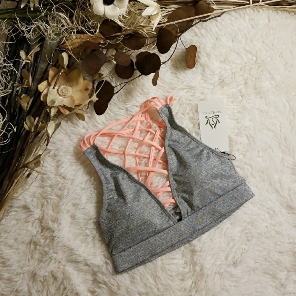 Strappy Back Grey & Peach Sports Bra - Unbranded NWT